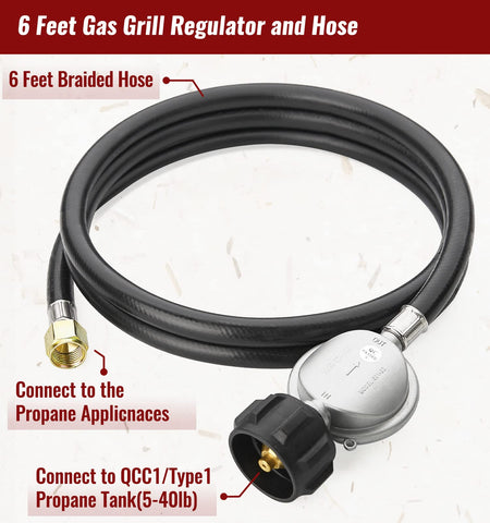 CALPOSE three-eighth-inch female flare connector for universal LP gas compatibility.