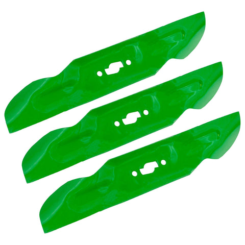 Caltric three-pack blades shown with compatible Cub Cadet and Troy-Bilt models