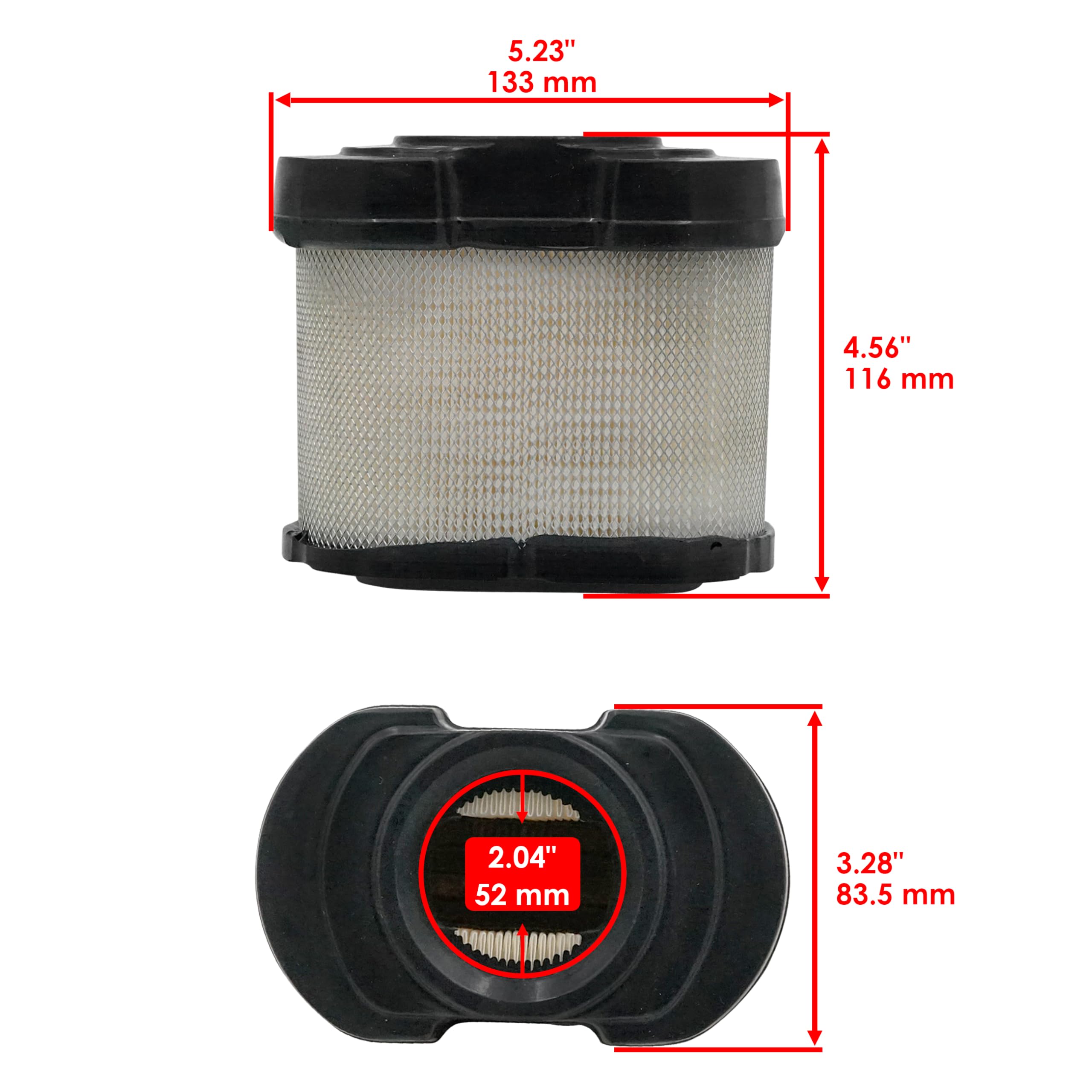 Caltric air filter dimensions 133 mm by 83.5 mm ensure precise fit.