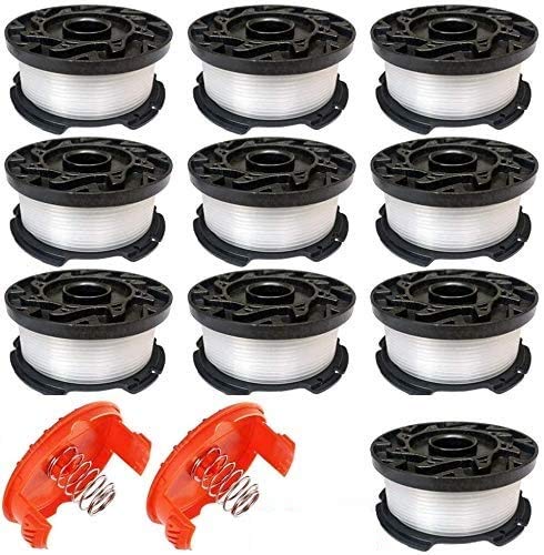 CALU LUKY AF-100 spool closeup showing durable 0.065-inch line for quick trims