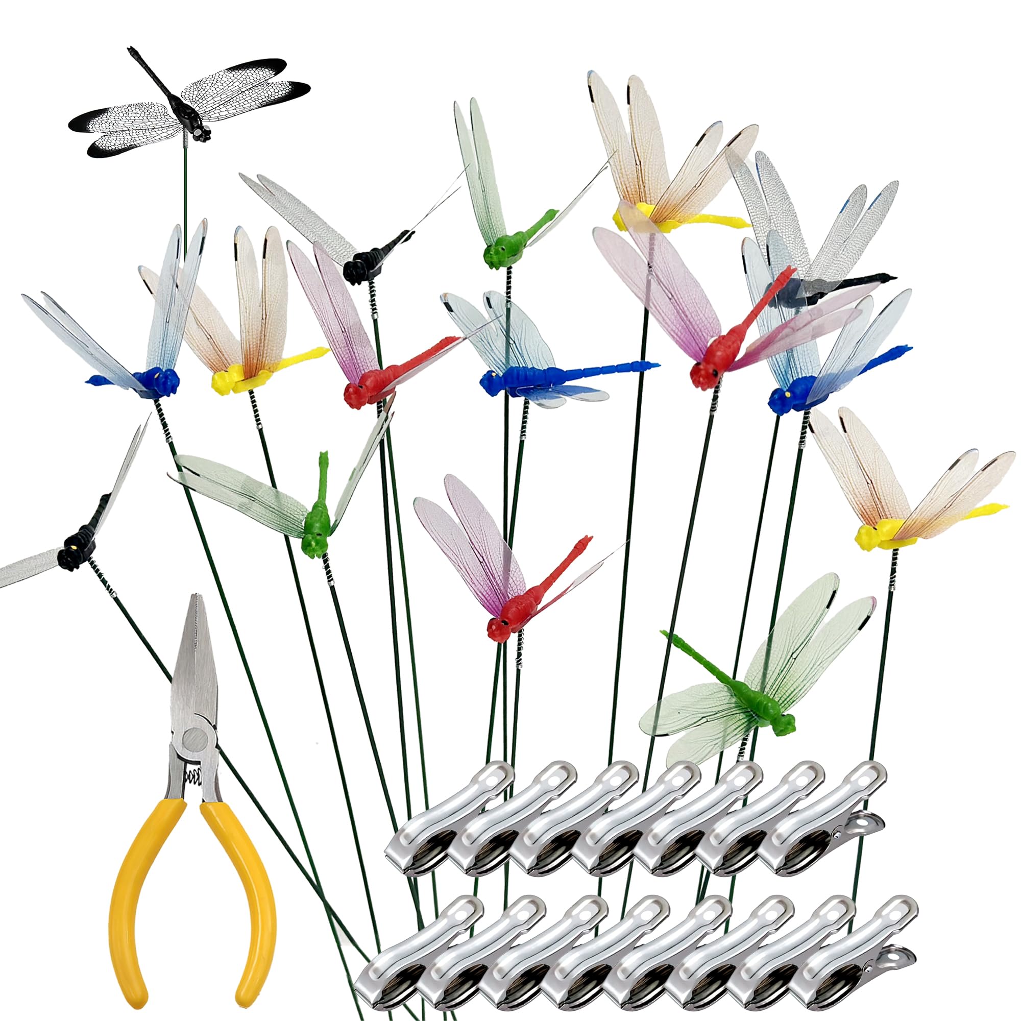 CAMATET dragonfly stake blue clip for effortless garden decor.