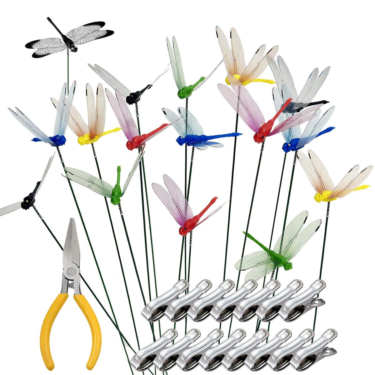 CAMATET dragonfly stake blue clip for effortless garden decor.