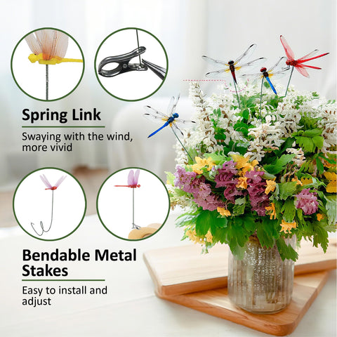 CAMATET dragonfly stake green clip ideal for flower beds.