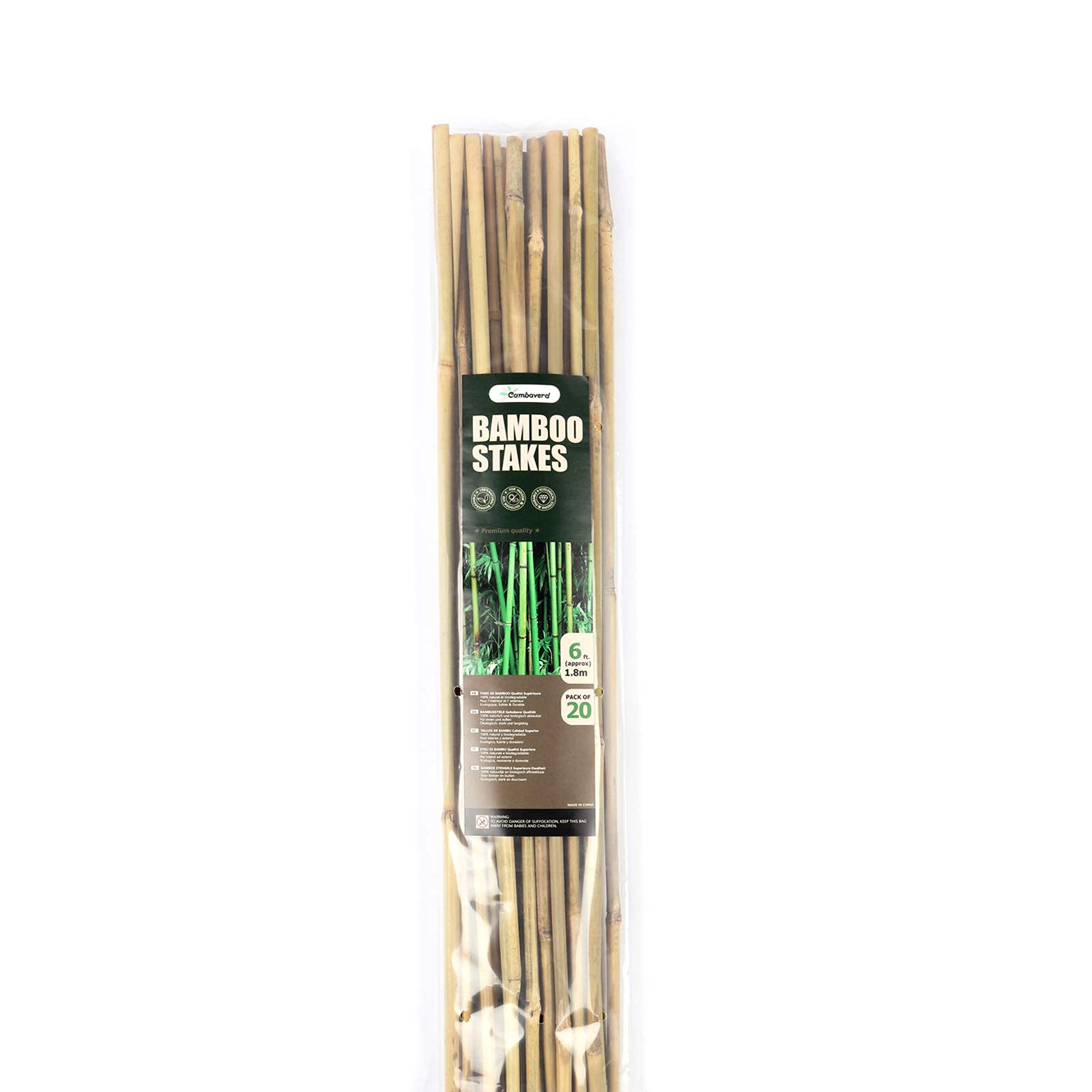 Cambaverd 20-pack bamboo stakes offer eco-friendly garden support.