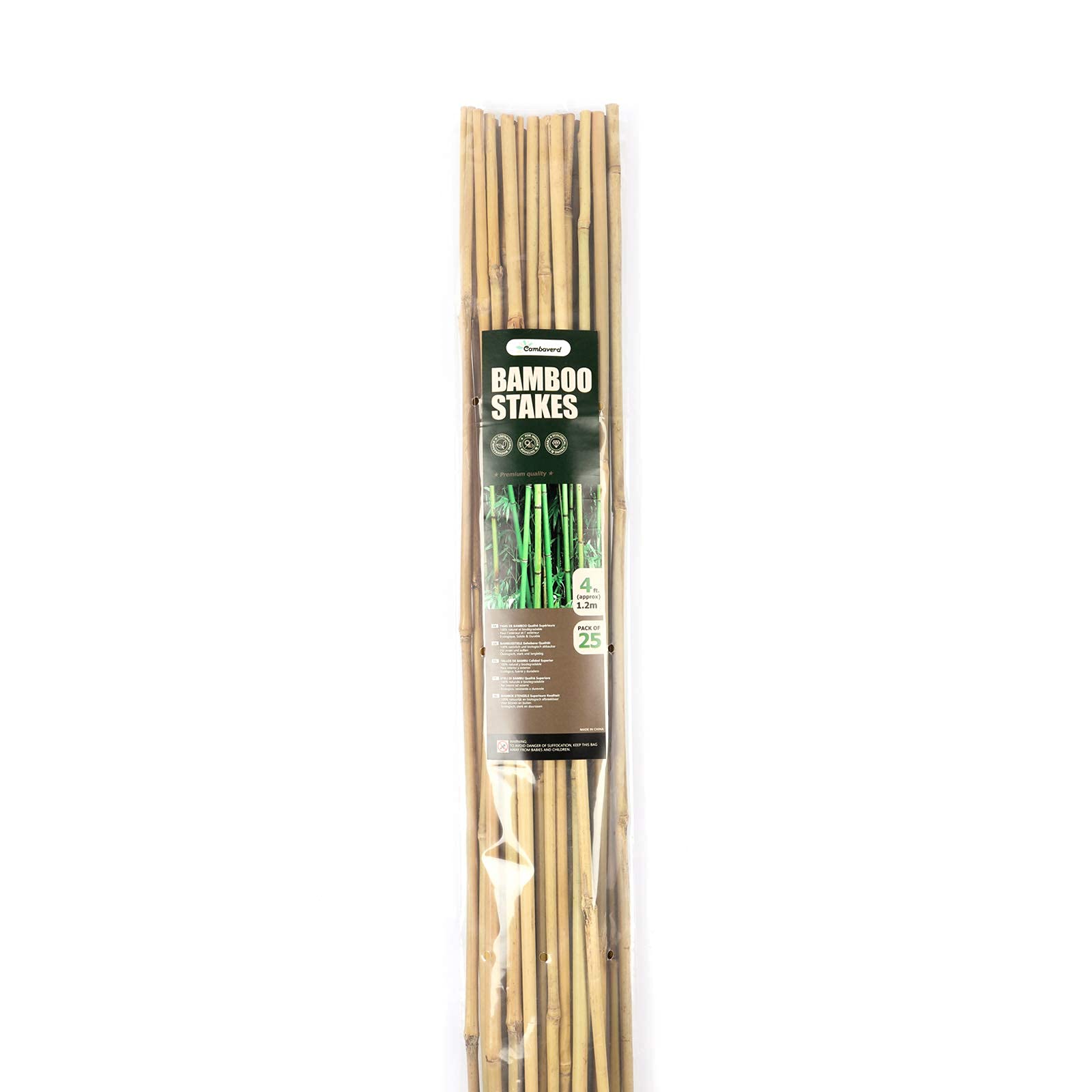 Cambaverd 25-pack bamboo stakes offer eco-friendly garden solutions.