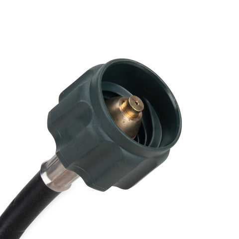 Camco 12-inch pigtail hose showing versatile tee compatibility for outdoor propane use.