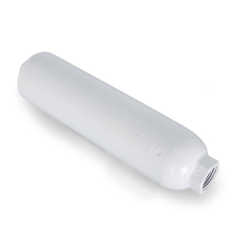 Camco inline filter showing its large 8,000 gallon capacity for long use