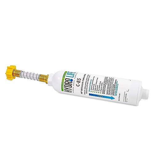Camco inline filter being flushed prior to initial use
