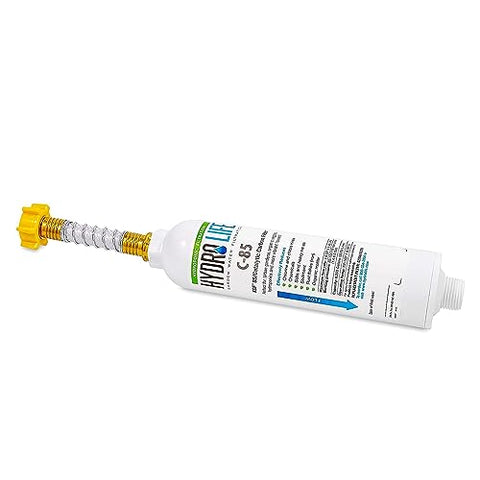 Camco inline filter being flushed prior to initial use