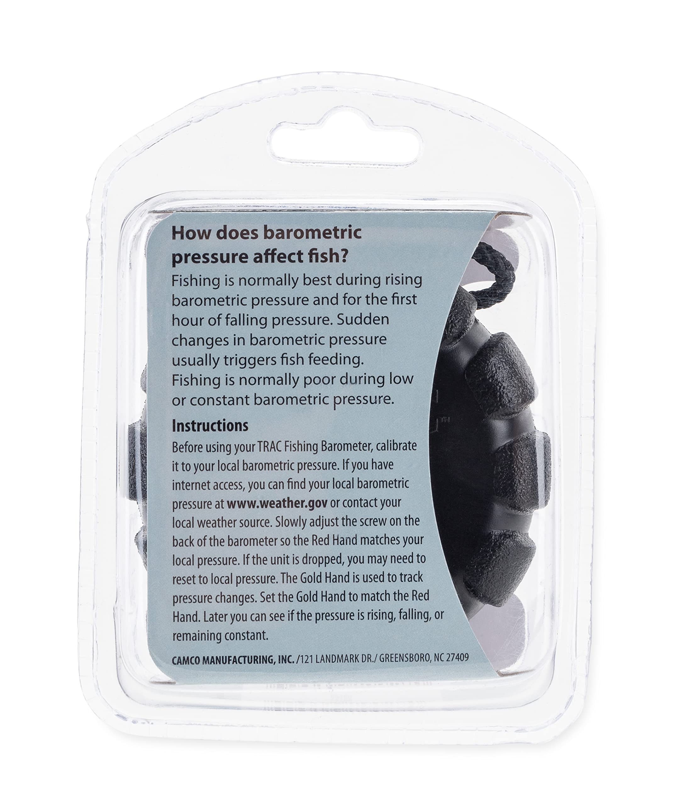 Camco TRAC Outdoors fishing barometer braided lanyard image for easy hanging.