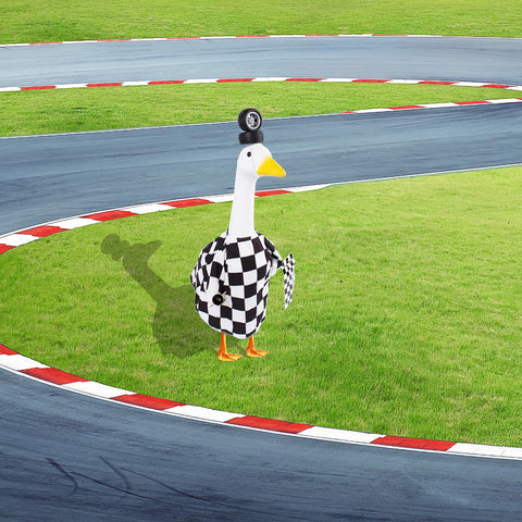 Camduck lawn goose decor set creates humorous focal point in outdoor spaces
