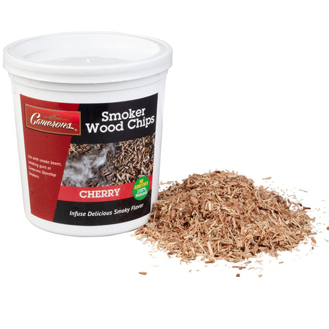 Camerons cherry BBQ wood chips in 1-pint tub for quick, even smoking