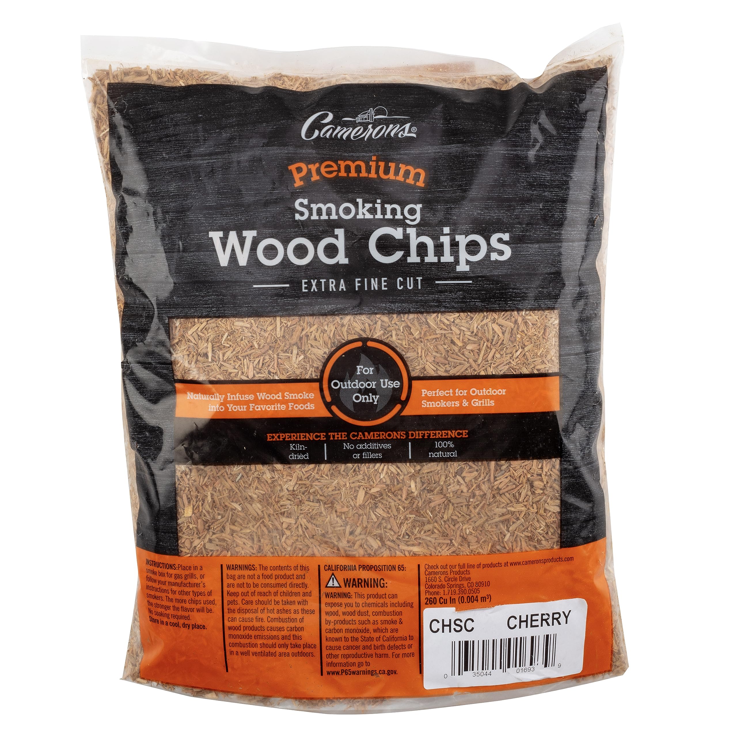 Camerons cherry BBQ wood chips package for fast, delicate smoke in grills