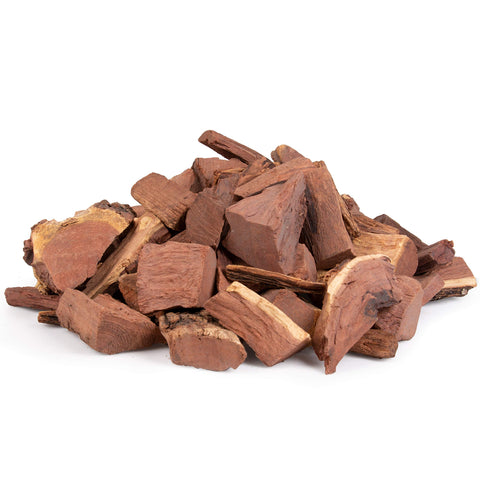 Large-cut cherry wood chunks designed for sustained smoke during long cooks.