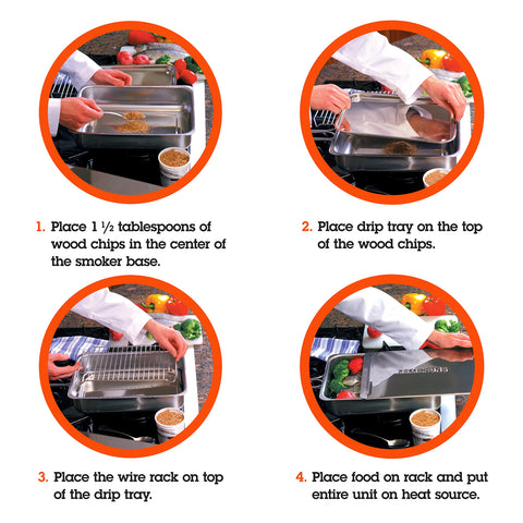 Camerons Original Stovetop Smoker drip pan for cleaner, drip-free cooking.
