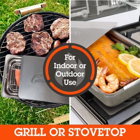 Camerons Original Stovetop Smoker stick-free rack for easy, mess-free loading.