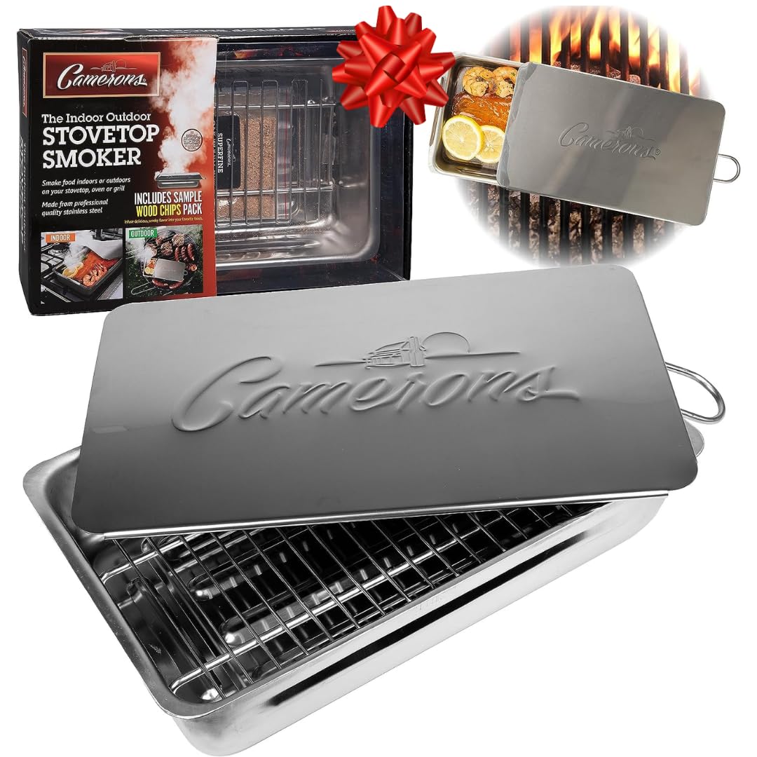 Camerons stovetop smoker components neatly nested for dishwasher-safe cleanup