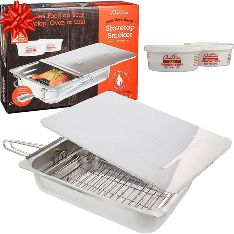 Camerons gift-ready stovetop smoker appealing to BBQ lovers and home cooks.