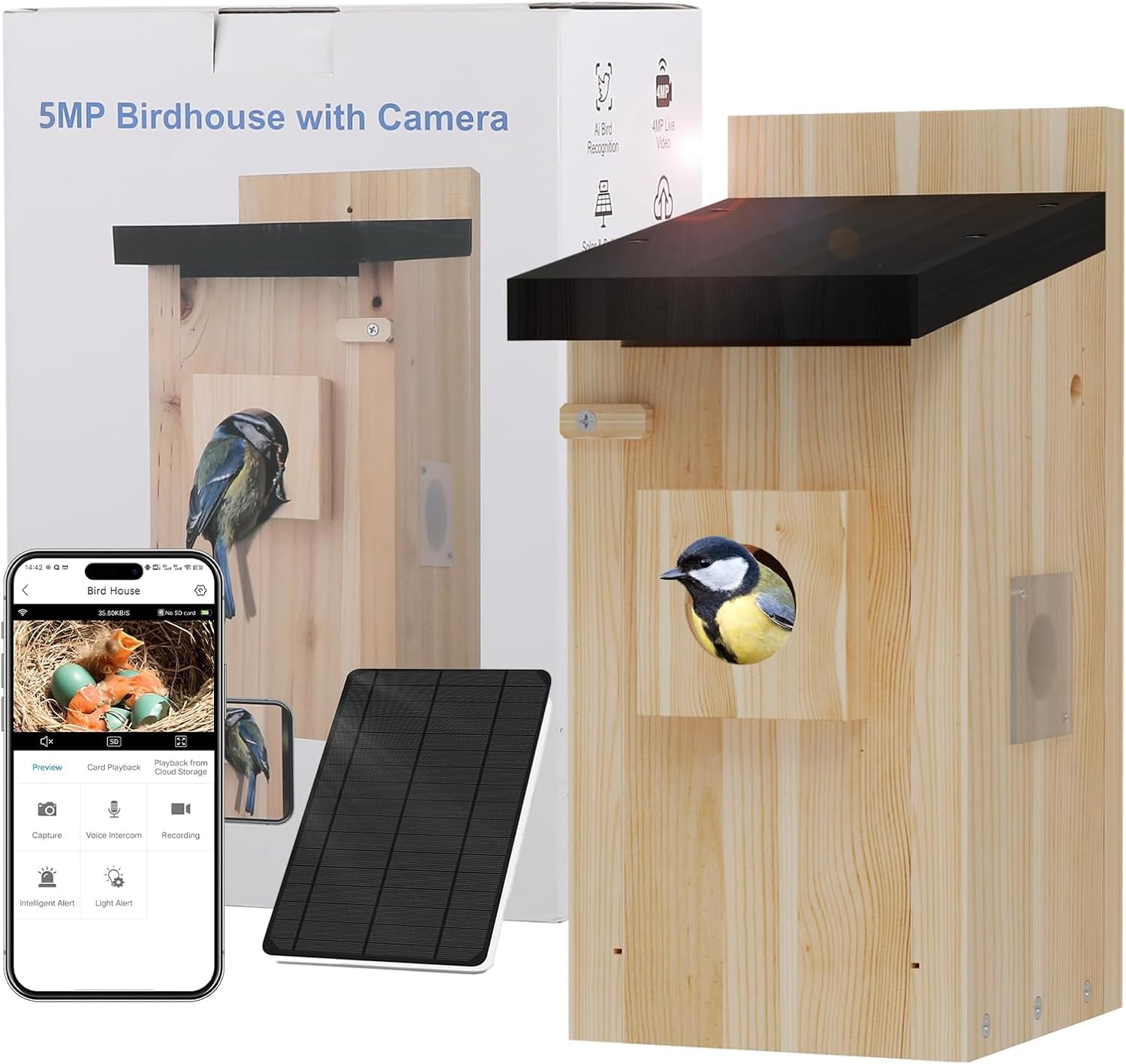 Camii Bird House Camera exterior with 5MP clarity for daytime viewing of birds