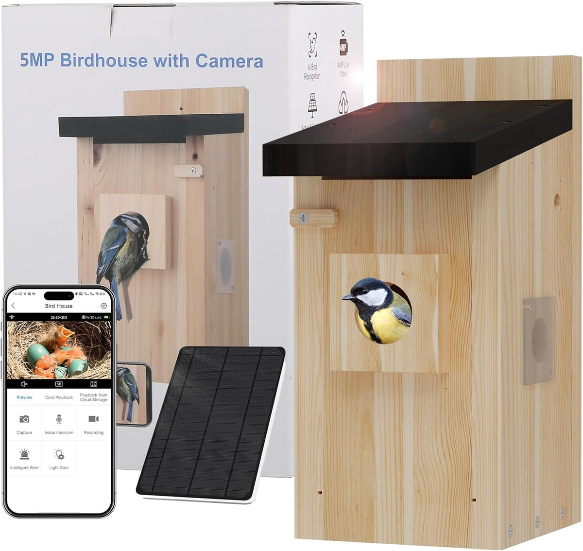 Camii Bird House Camera exterior with 5MP clarity for daytime viewing of birds