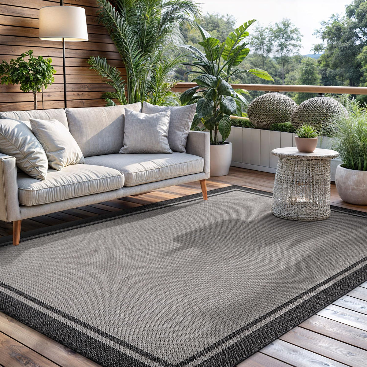 CAMILSON bordered grey 5x7 rug texture ideal for indoor outdoor spaces