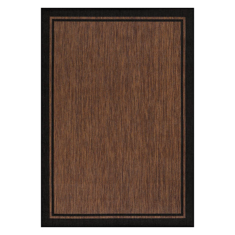 CAMILSON modern rug on outdoor patio with nut brown and black border
