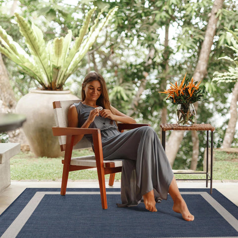 CAMILSON blue-white border complements modern outdoor decor.