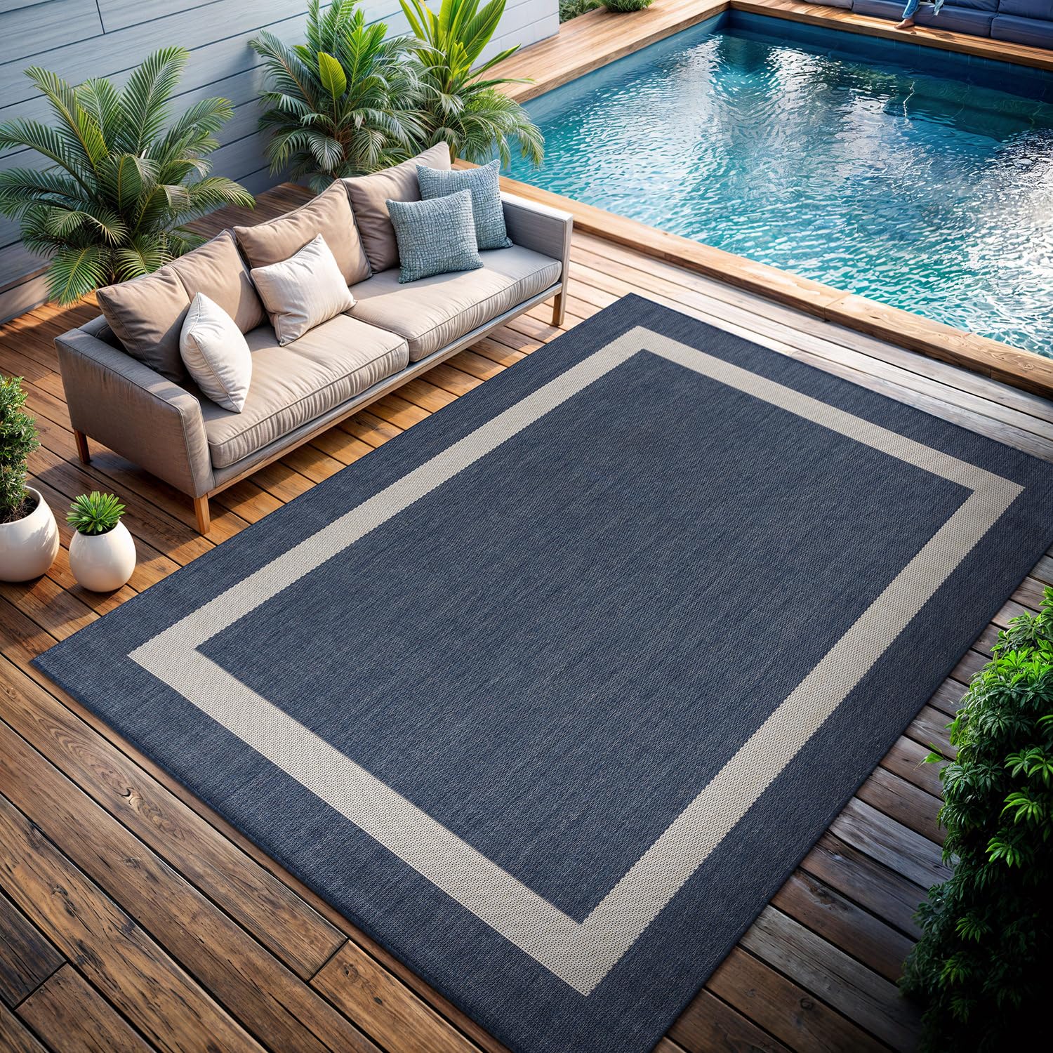 CAMILSON Turkish-made outdoor rug demonstrates craftsmanship for long-lasting use.