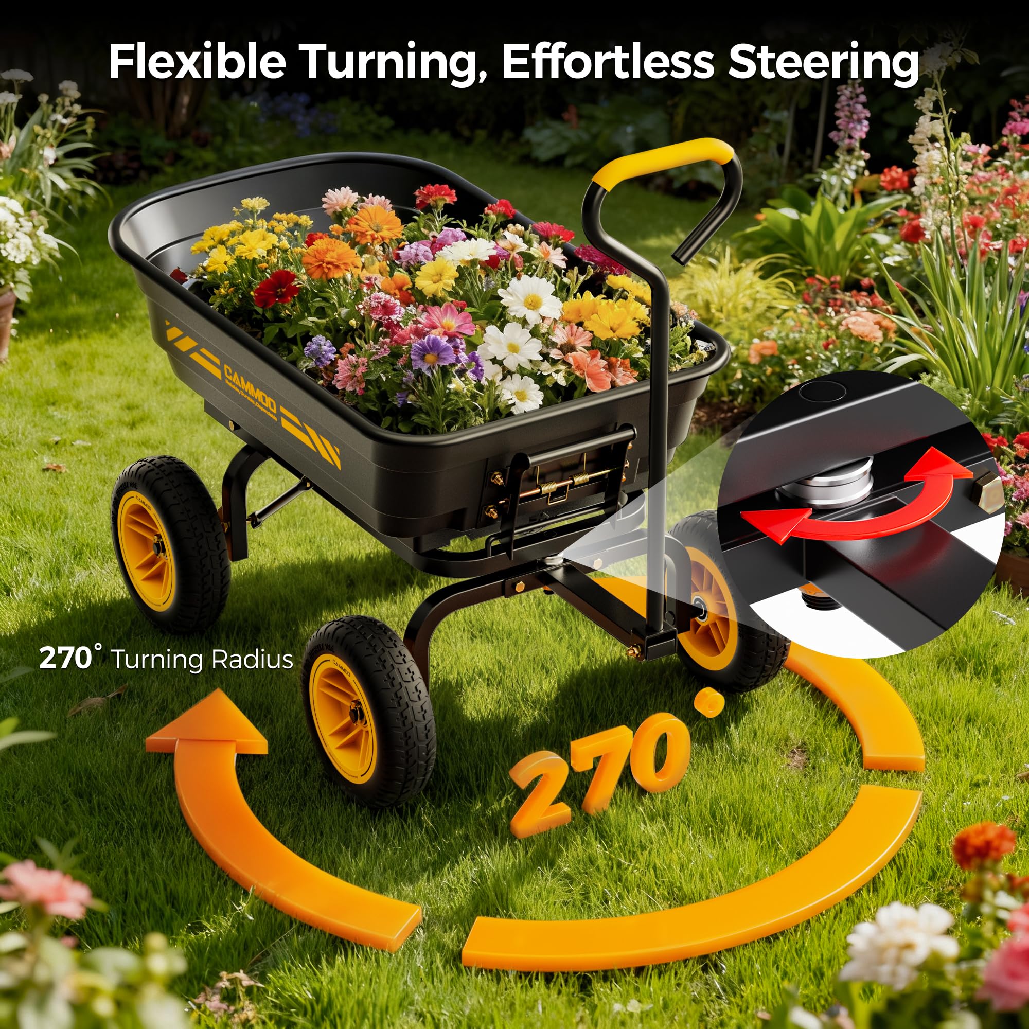CAMMOO 270-degree handle move during maneuvering across gravel