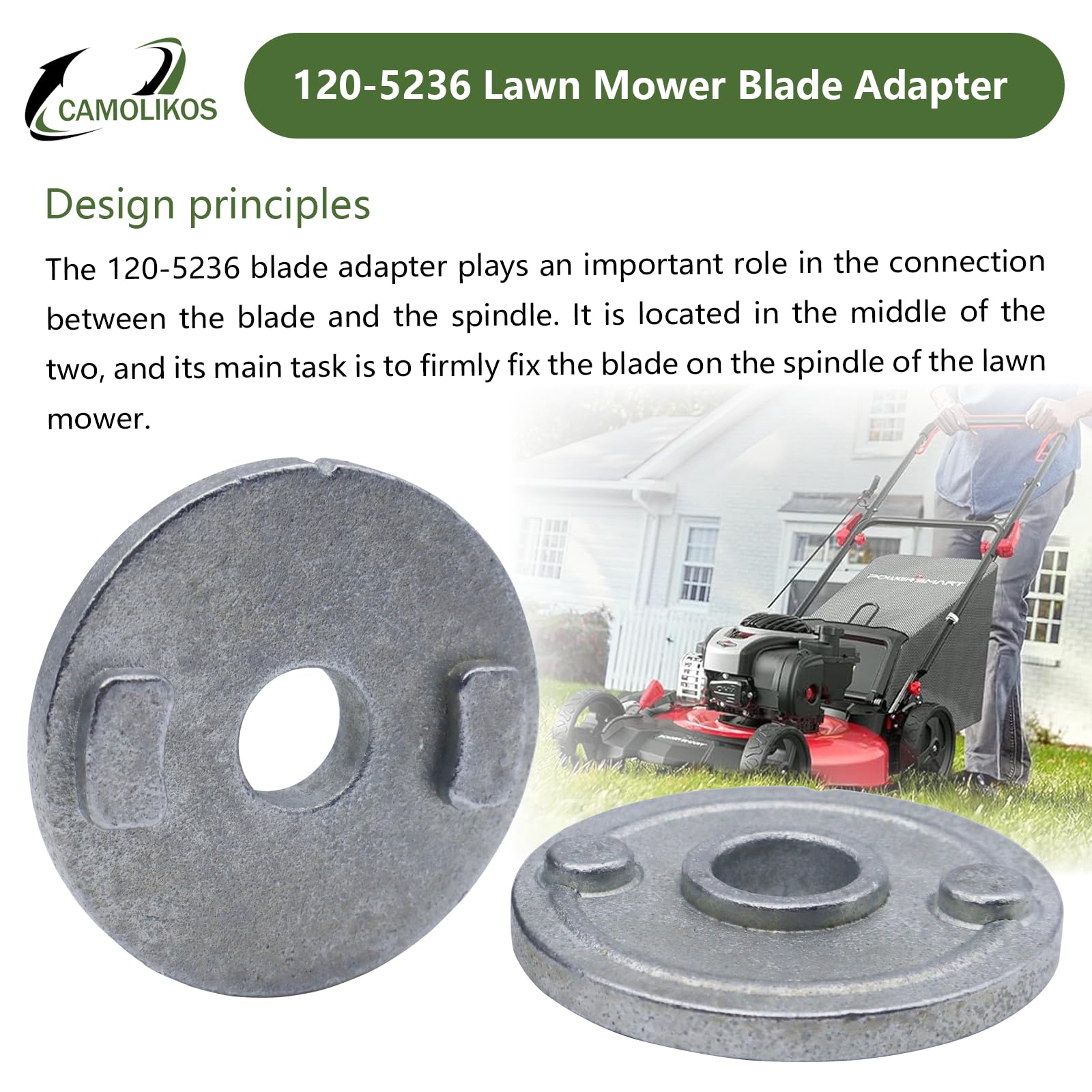 CAMOLIKOS 120-5236 blade adapter fitted on Toro, supporting spindle safety and performance.