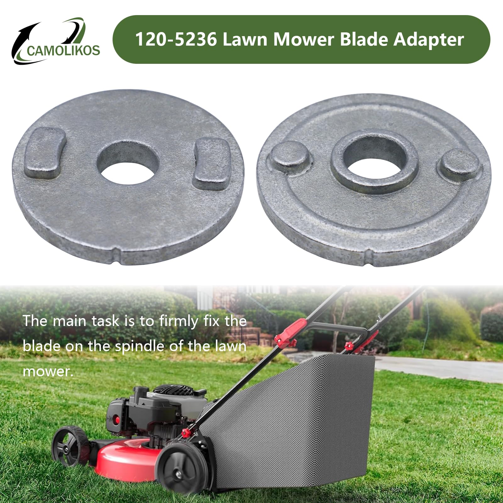 CAMOLIKOS 120-5236 blade adapter promotes reliable blade retention during mowing.
