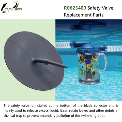 CAMOLIKOS relief valve for Polaris Zodiac, shows valve in action guarding against overflows during leaf intake.