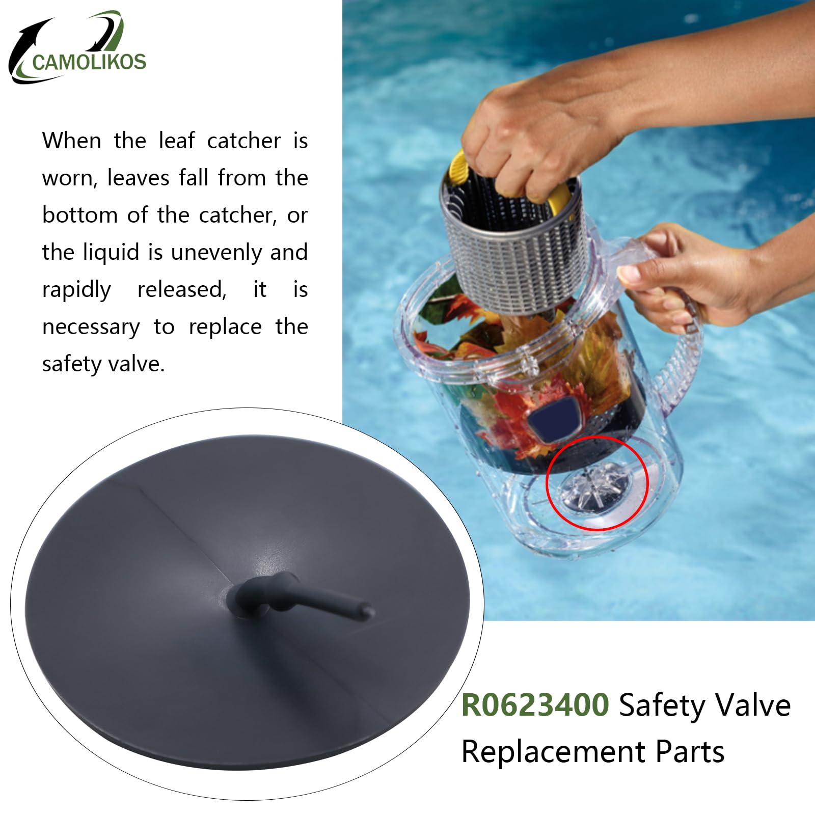CAMOLIKOS relief valve for Polaris Zodiac, exterior view emphasizes secure attachment and durable materials.