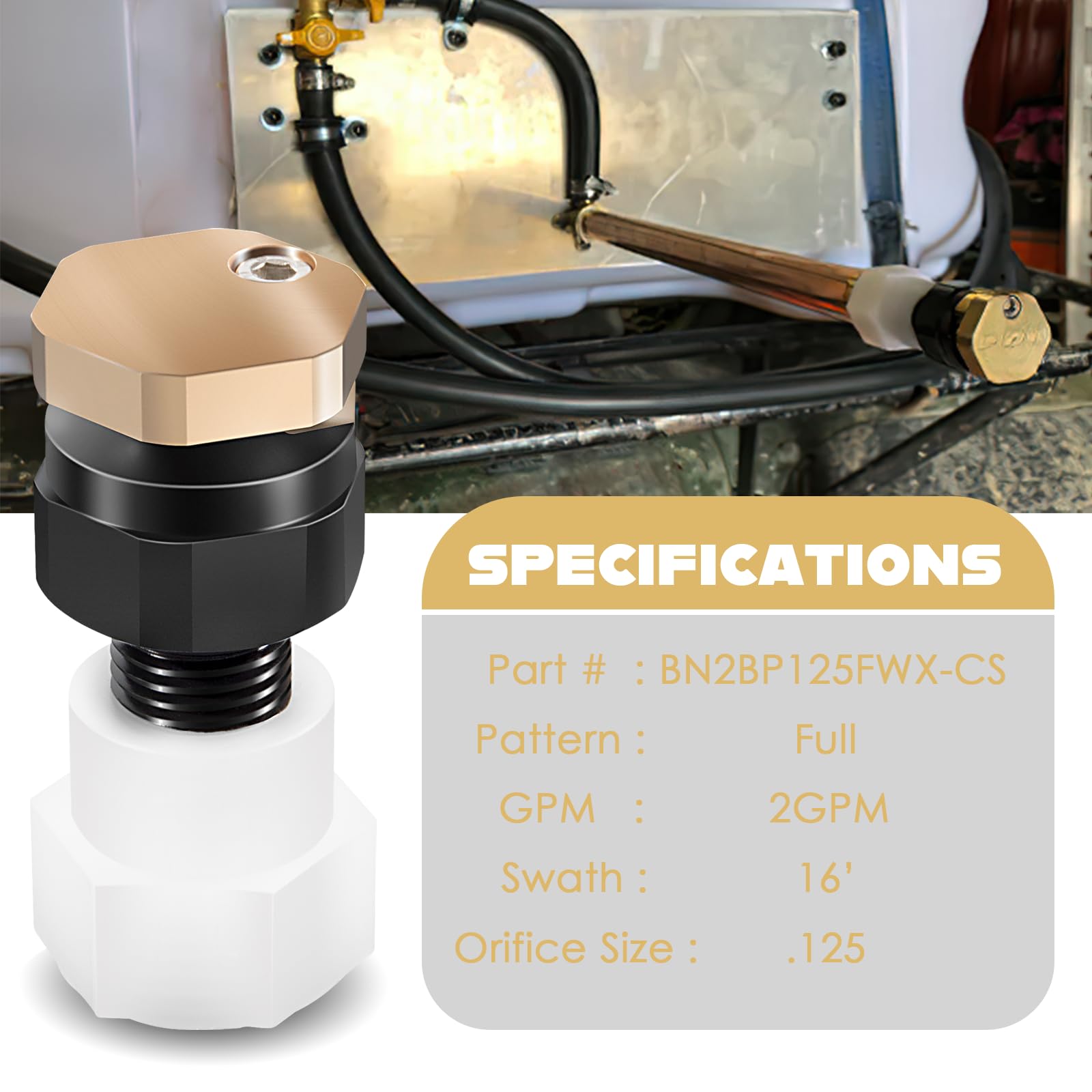 Brass construction of Camoo BN2BP125FWX-CS highlights durability in rugged spraying tasks