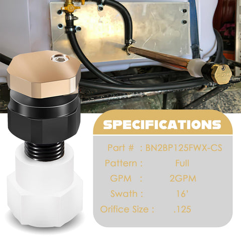 Brass construction of Camoo BN2BP125FWX-CS highlights durability in rugged spraying tasks