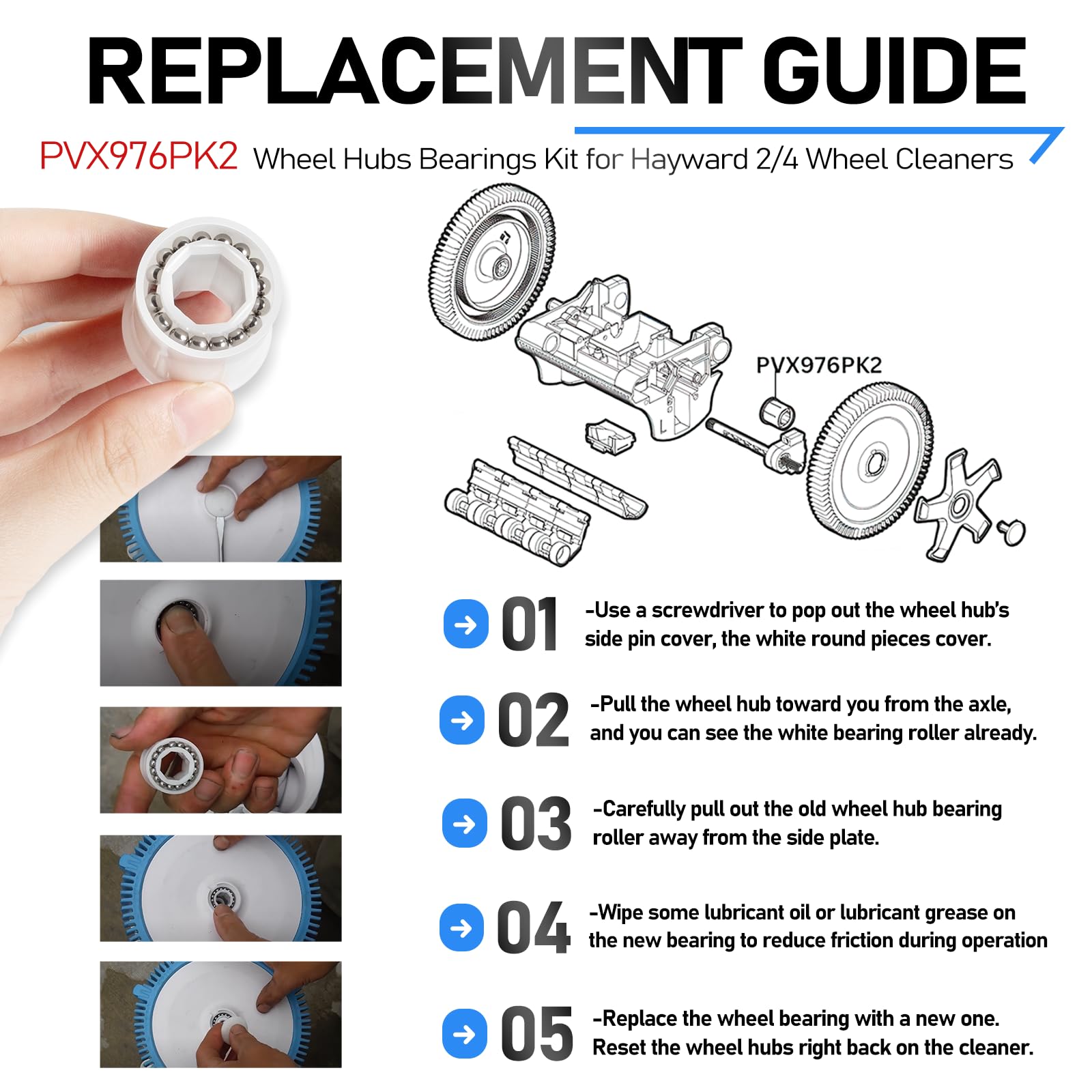 Camoo PVX976PK2 stainless steel bearings resist pool corrosion