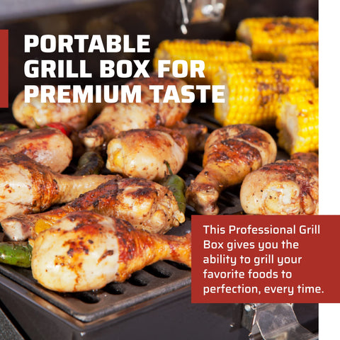 Camp Chef Deluxe BBQ Grill Box with cast iron grate for even heating