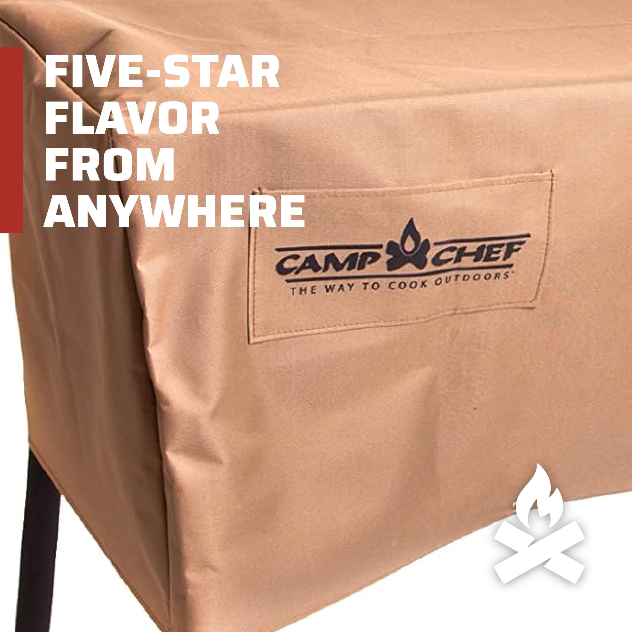 Camp Chef PC42 in-use cover shields stove from wind and moisture
