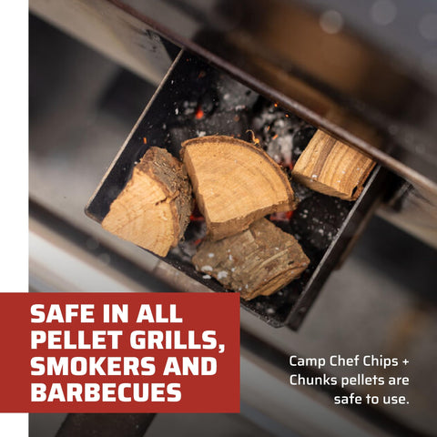 Camp Chef Premium Hardwood Chips cherry in use for backyard barbecue flavor.