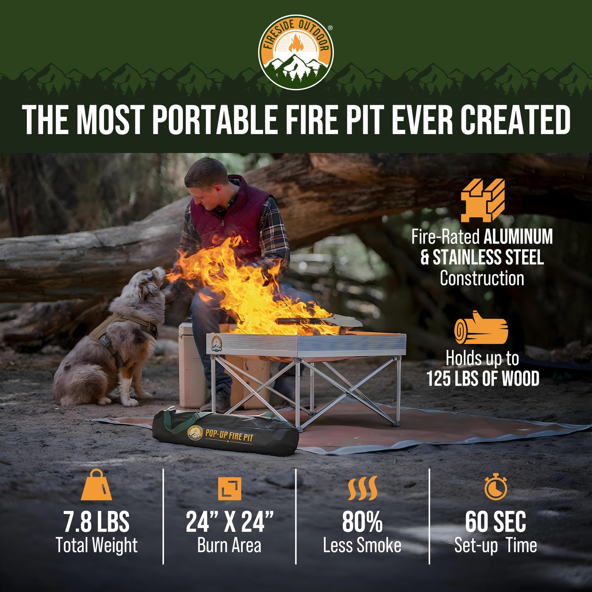 Campfire Defender Fireside 24-Inch fire pit collapsed for compact storage.