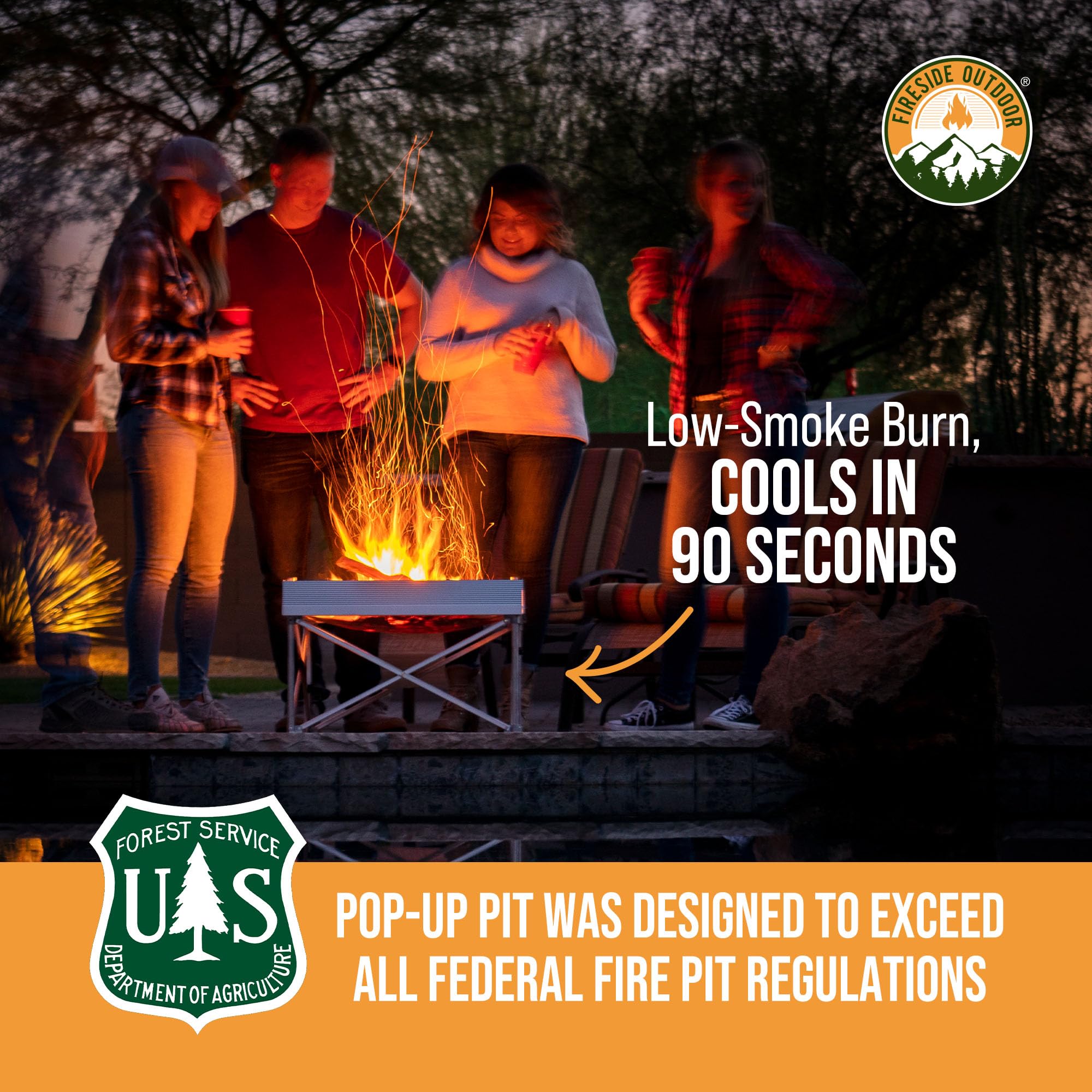 Campfire Defender Fireside 24-Inch pop-up setup in minutes without tools.