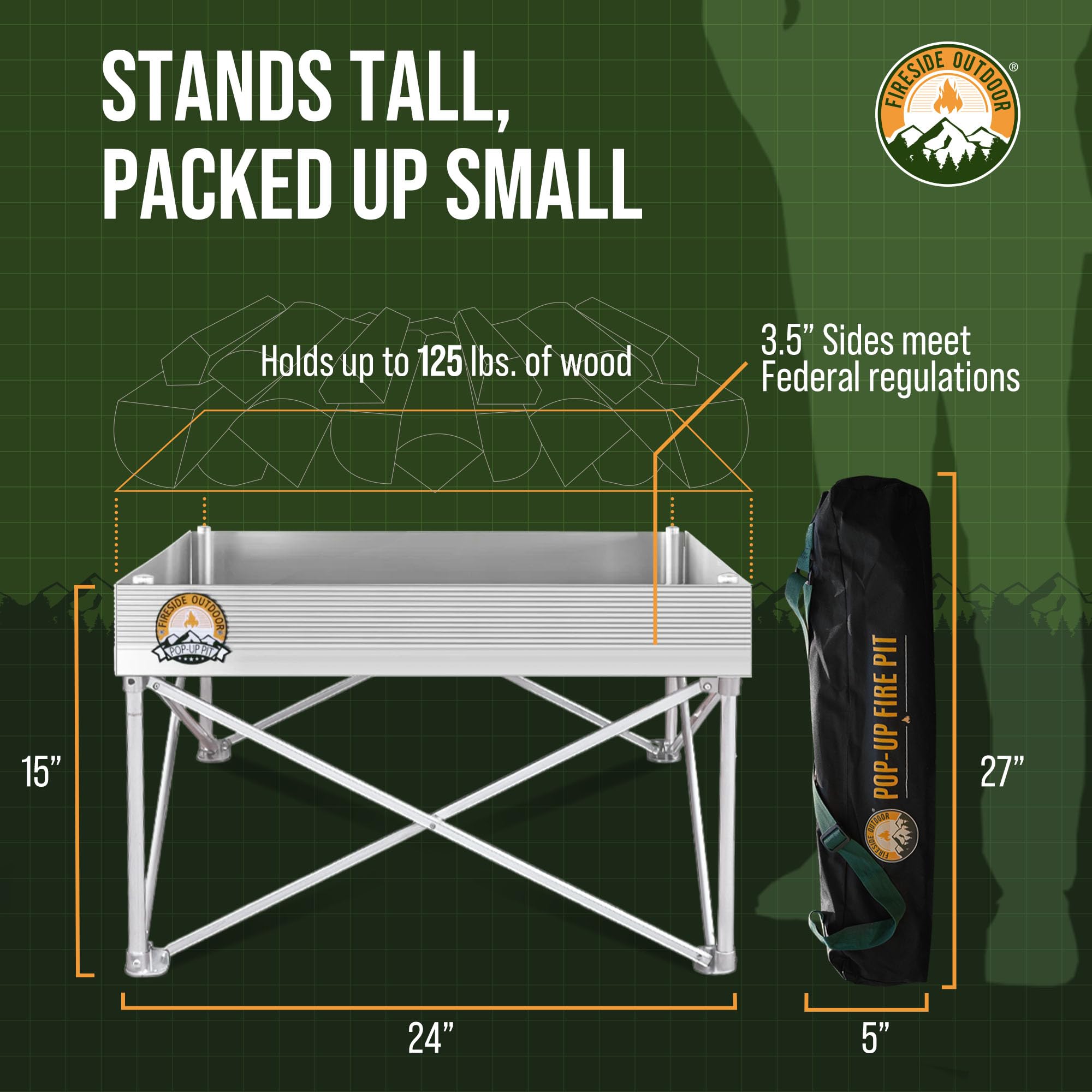 Campfire Defender Fireside 24-Inch supports optional heat shield sold separately.