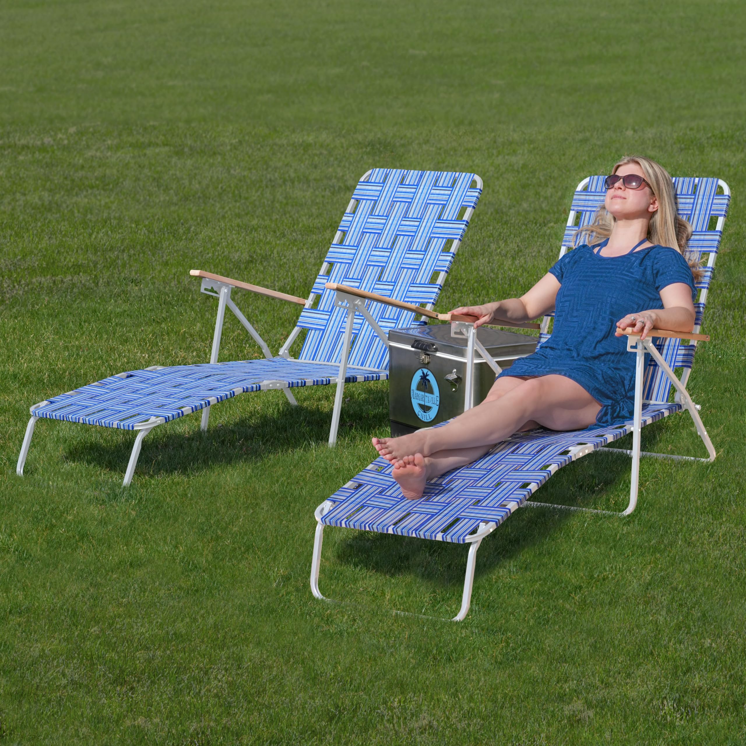 Camp & GO chair in extended chaise position for sunbathing and relaxed lounging
