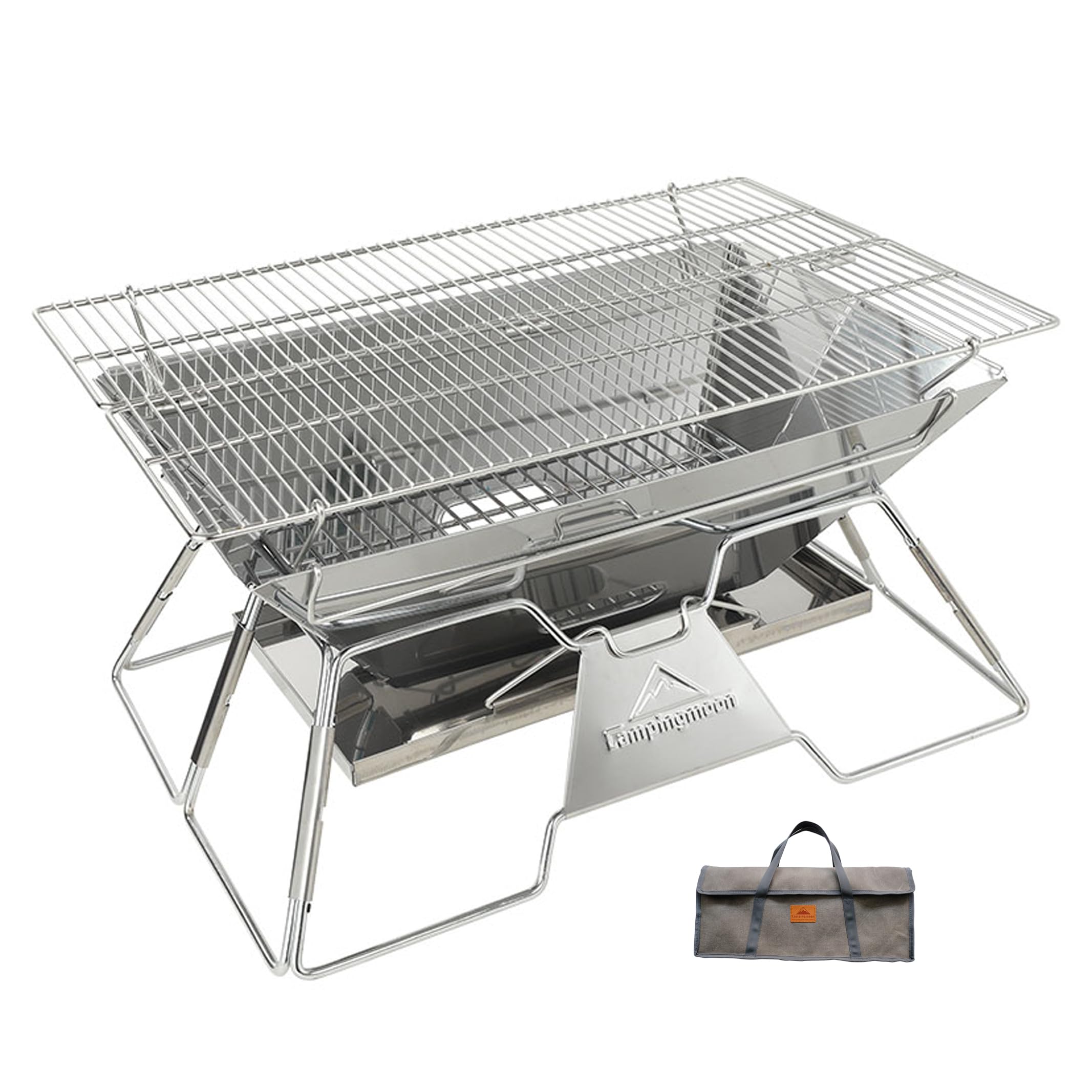 CampingMoon MT-3 firepit open showing spacious cooking area for groups