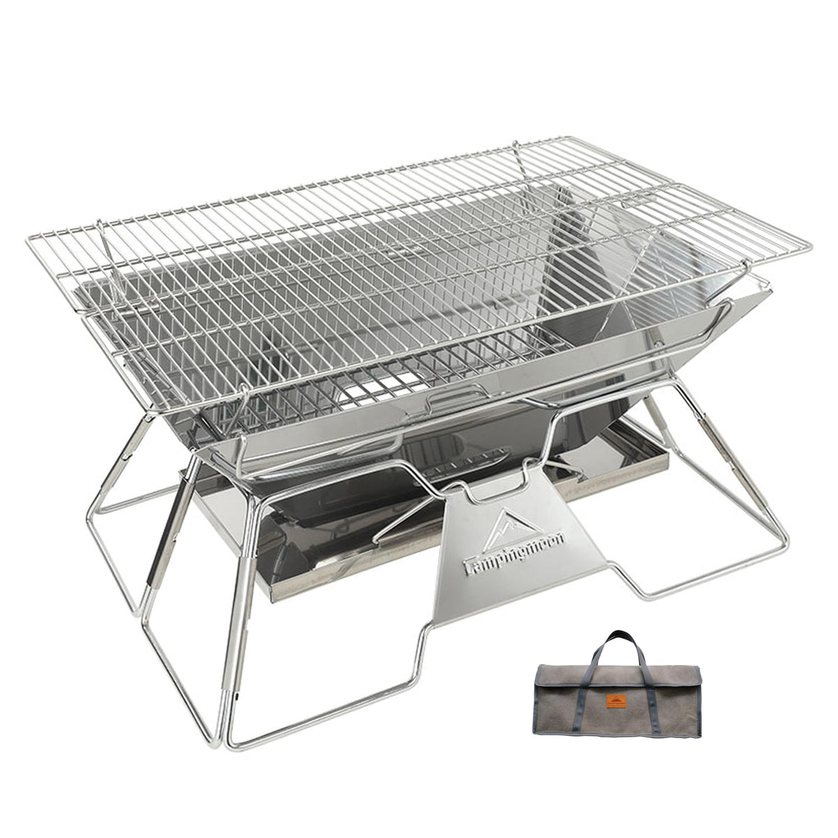 CampingMoon MT-3 firepit open showing spacious cooking area for groups