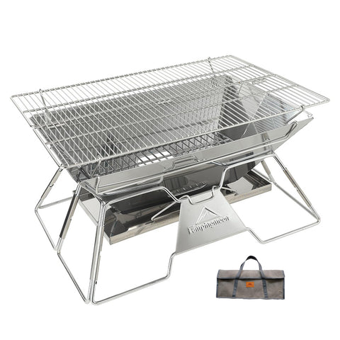 CampingMoon MT-3 firepit open showing spacious cooking area for groups