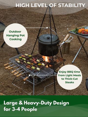 CampingMoon MT-3 grill grate 2-level in use for adjustable cooking
