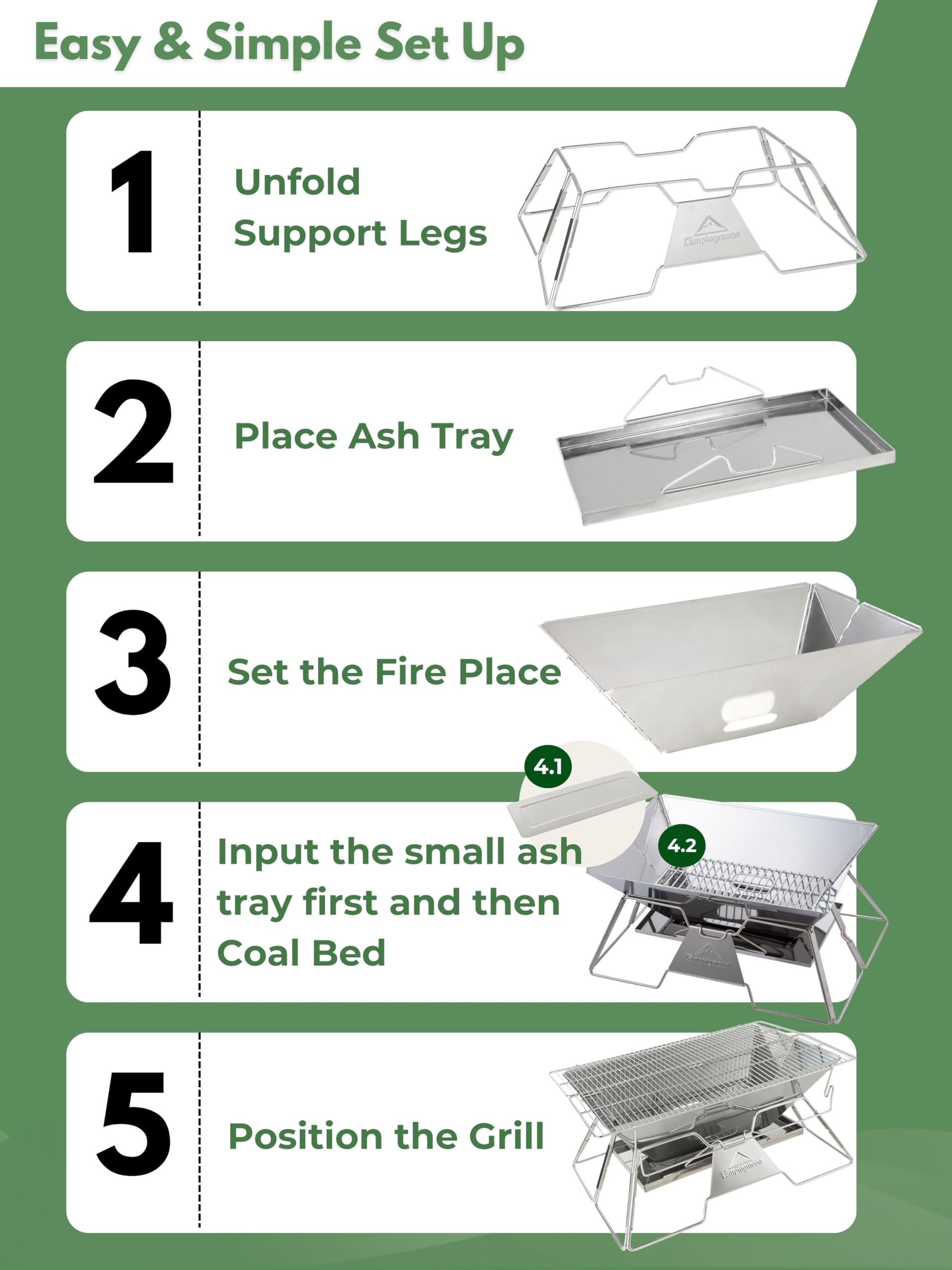 CampingMoon MT-3 safe campfire design protects surfaces