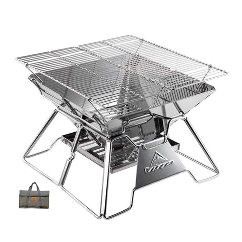 Camping Moon MT-2 portable campfire grill assembled for quick outdoor cooking.