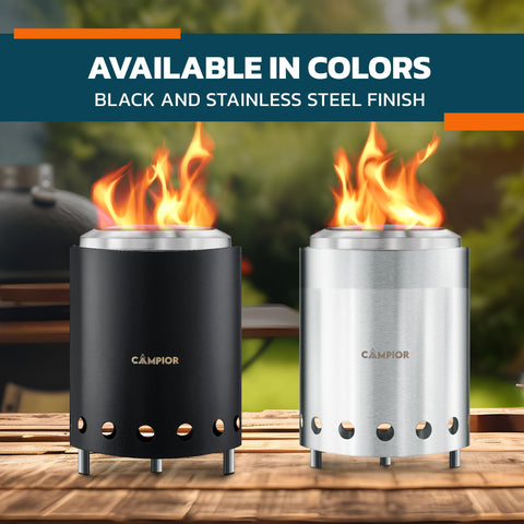 Campior 304 stainless steel withstands high flames for outdoor use.